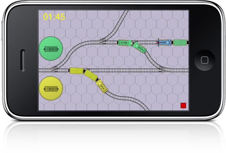 iPhone: a timed level running, two trains heading for their destinations
